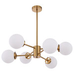 GETLEDEL - 6-Light Sputnik Chandelier With Glass Globe Shades, White Opal Glass - Make a statement in your home with this 6-light sputnik linear chandelier. Crafted with attention to detail, this chandelier features six glass globe shades arranged in a linear design, creating a captivating focal point in any room. The dimmable feature, paired with compatibility with dimmable bulbs (not included), offers customizable lighting options for various occasions. Additionally, the adjustable height allows for easy adaptation to your space's layout. Ideal for living rooms, dining areas, bedrooms, foyers, entryways, or home offices.