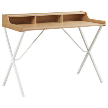 510 Design Laurel Computer Writing Desk With Cubic Storage, Natural/White