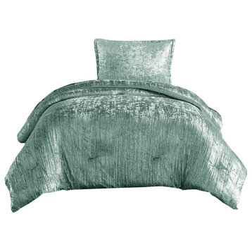Benzara BM283892 Twin Comforter Set, Polyester Velvet Deluxe Texture, Green