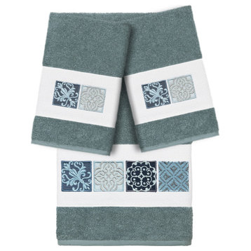 100% Turkish Cotton Vivian 3-Piece Embellished Towel Set, Teal