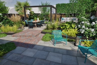 This is an example of a contemporary partial sun backyard wood fence garden path in West Midlands for summer.
