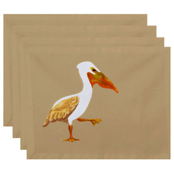 18"x14" Pelican March, Animal Print Placemat, Set of 4, Taupe and Beige