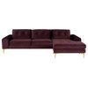 Colyn Reversible Sectional, Mulberry Velour Seat/Brushed Gold Legs