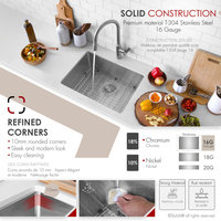 STYLISH 23" x 18" Stainless Steel 16 Gauge Single Basin Undermount Kitchen Sink