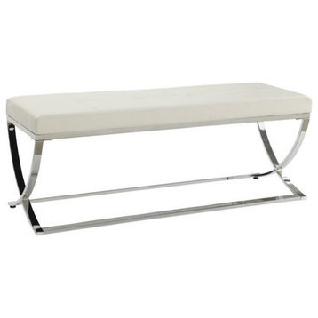 Home Square 2 Piece Tufted Faux Leather Accent Bench Set in White and Chrome