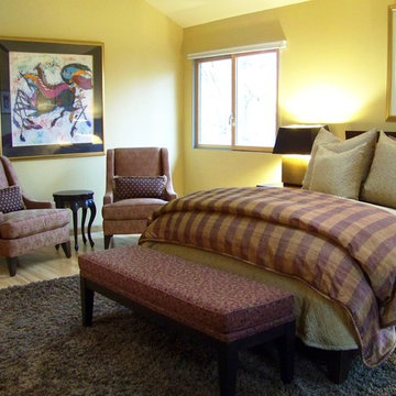 Custom Bedding in Shades of Red and Cream - Master Bedroom