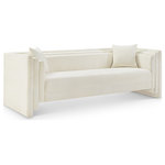 Meridian Furniture - Everett Upholstered Sofa, Cream, Chenille Fabric - Make this Everett cream chenille fabric sofa the center of a cozy reading nook. Handsome from every angle, this posh sofa is plumply appointed to put supreme comfort within easy reach. Soft cream chenille upholstery fabric adds to its lavish feel while a staggered design gives it a modern edge. An included pillow gives it a beckoning vibe while the sofa's solid wood inner frame makes it a lasting addition in any room.
