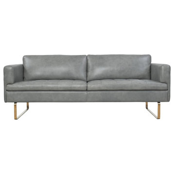 Frensen Contemporary Full Leather Sofa, Grey