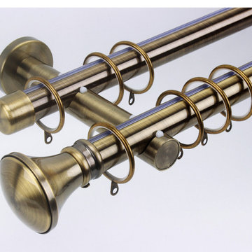 QYR10 1-1/8" Hayward Green Bronze Steel Curtain Rod Set With Ball And Square Fin