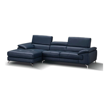 A973B Premium Leather Sectional Sofa in Blue, Left Hand Facing Chaise