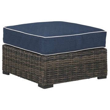 Bowery Hill Contemporary Patio Ottoman in Brown and Blue