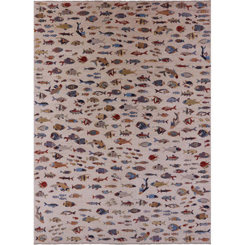 Gabbeh Fish Design Hand Knotted Wool Rug 9' 8" X 13' 6" - Q20744