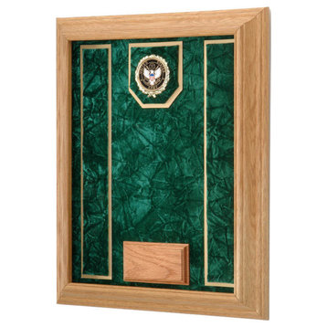 12" X 16" Solid Oak Military Medal Award Display Case With Strips, Navy Emblem
