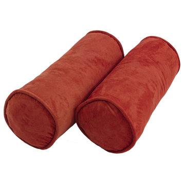 20"X8" Double-Corded Solid Microsuede Bolster Pillows, Set of 2, Cardinal Red