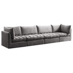 Meridian Furniture - Jacob Velvet Upholstered 4-Piece Modular Sofa, Grey - Create the ideal seating arrangement for your space when you pick and choose the elements you like mostincluding this Jacob velvet modular sofa. Mix and match items in the Jacob collection to bring your living space or family room together with a personalized slant. Soft grey velvet upholstery is soft and welcoming to the touch, adding a luxurious feel to everyday seating. Deep channel tufting adds to the piece's durability, and latches underneath the unit make it easy to attach to other pieces in the collection.