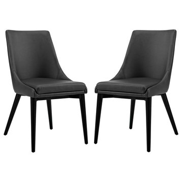 Viscount Dining Side Chairs Faux Leather, Set of 2, Black