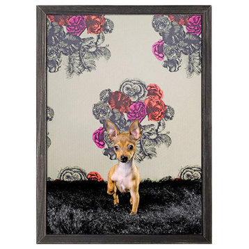 "Dog Collection, Chihuahua on Floral" Mini Framed Canvas by Catherine Ledner