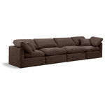 Meridian Furniture - Indulge Upholstered Modular Sofa, Brown, 4-Piece: 2 Armless Chair, 2 Corner Chair, Down Stuffed Velvet - Experience ultimate comfort and style with our brown velvet Indulge Sofa. The luxurious velvet will elevate the aesthetic of any room. This sofa provides ample space for you to relax while its modular build offers the option of unlimited configurations. Whether you're looking to add a stylish element to your living room or a comfortable seating option to your bedroom, this sofa is the perfect choice.