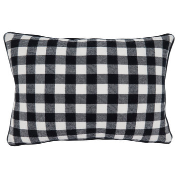 Throw Pillow Cover With Buffalo Plaid Merry Design, 12"x18", Black/White