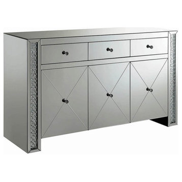 Stonecroft Furniture 59" Mirrored Accent Cabinet in Silver and Black