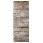 Jaipur Living - Vibe Trevena Abstract Gray and Gold Area Rug, Gray and Gold, 3'x8' - The Tunderra collection boasts a stunning, textural, and high-end look at an accessible price. The Trevena rug showcases an abstract motif inspired by natural rock formations, offering design versatility in a warm tan, taupe, ocher, black, and gray colorway. This durable and easy-to-clean polyester rug is ideal for heavily trafficked rooms of the home.