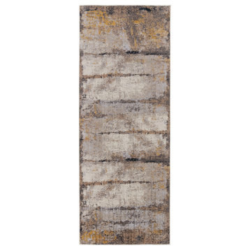 Vibe Trevena Abstract Gray and Gold Area Rug, Gray and Gold, 3'x8'