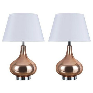 40032, 23" High Glass Table Lamp, Red Copper With Chrome Base, Set of 2