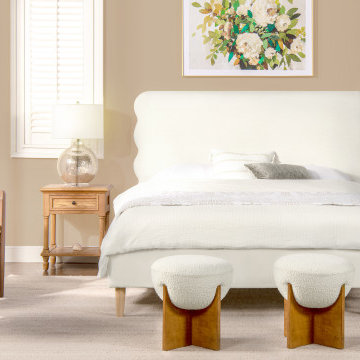 Stockholm Modern Wavy Platform Bed, Antique White, Queen