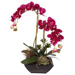 Jenny Silks - Violet Color Real Touch Phalaenopsis Orchid & Succulents in a Metal Pot - Violet Color Real Touch Phalaenopsis Orchid & Artificial Succulents in a Contemporary Metal Pot