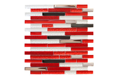 Glass Mosaic Red/White Steel Tile Backsplash, Sample