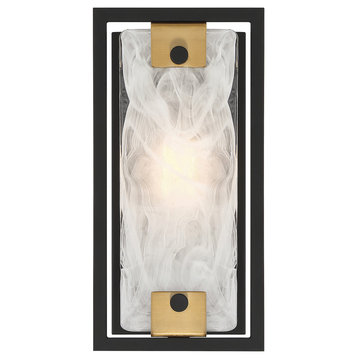 Hayward 1-Light Wall Sconce, Matte Black With Warm Brass Accents