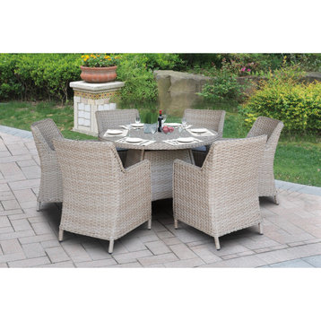 Outdoor 7 Piece Wicker Patio Furniture Set with a Round Table and 6 Chairs