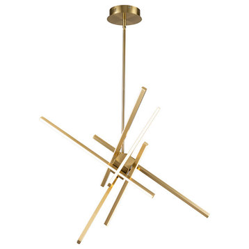 6 Light Sputnik LED Linear Chandelier, Gold