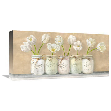 "White Tulips in Mason Jars" by Jenny Thomlinson, 24"x12"
