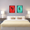 Tiger Chinese Zodiac Aqua Print on Canvas with Picture Frame, 13"x17"