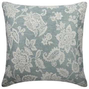 Handmade Blue Ivory 16"x16" Pillow Cover Jacquard Embroidery - Vintage Fleur