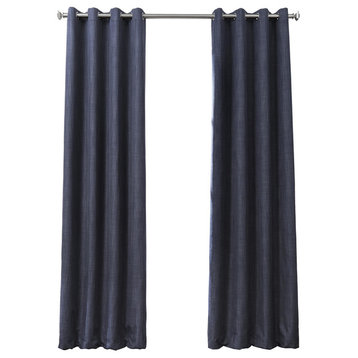 Italian Textured Blackout Grommet Curtain Single Panel, Pacific Blue, 50"x120"