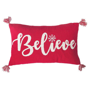 Snowflake Believe Embroidered Pillow