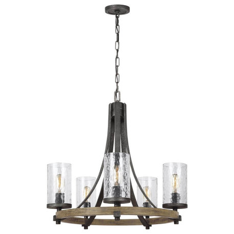 Angelo 5 Light 24" Chandelier, Distressed Weathered Oak-Slate Gray Metal