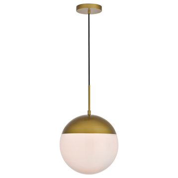 Elegant Eclipse 1-Light Brass Pendant With Frosted White Glass