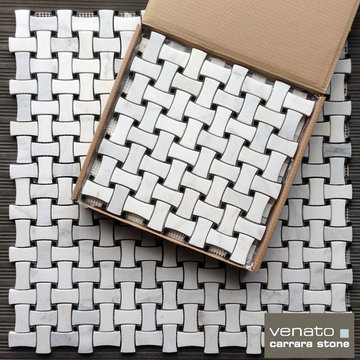 $12.95SF Carrara Venato Dogbone Basketweave Marble Mosaic Tile