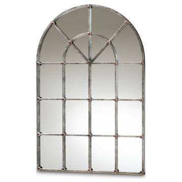 Bowery Hill Farmhouse Silver Finished Arched Window Wall Mirror