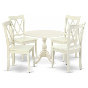 5 Pc Dinette Set S, 1 Drop Leaves Table, 4 Linen White Chairs, Linen White