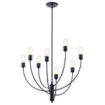 Kichler - Hatton 8-Light Transitional Chandelier in Black - This 8-light transitional chandelier from Kichler is a part of the Hatton collection and comes in a black finish. It measures 30" wide x 34" high. Uses eight standard bulbs up to 75W watts each. This light would look best in the dining room. For indoor use.  This light requires 8 ,  Watt Bulbs (Not Included) UL Certified.