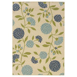 Newcastle Home - Coronado Indoor and Outdoor Floral Ivory and Green Rug, 5'3"x7'6" - Coronado is a striking new indoor/outdoor collection in trend-forward shades of indigo and Mediterranean blue and bright lime green.  Simple, sophisticated patterns come alive with tons of texture and pops of bright color.  It is a collection of high-style, high durability rugs that are perfect for the outdoors or for any room in the home.  Machine made of 100% polypropylene.