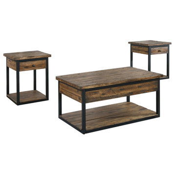 Claremont Rustic Wood Set, Coffee Table and End Table, Drawer
