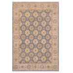 Bareens Designer Rugs - Classic Ziegler Earnest Blue Beige Hand-Knotted Wool Rug - 9'0'' x 12'5'' - Enhance the ambiance of your home with this magnificent Persian-influenced Turkish hand-knotted rug made by skilled artisans capable of creating the most exceptional vegetable dyes and hand-spun wool. This exquisite handmade rug is a one-of-a-kind Peshawar Kafkaz, otherwise identified as Chobi, Chobi Peshawar, Oushak, or Ziegler rug. These handmade rugs are crafted in Pakistan utilizing superior-quality wool imported from Australia, New Zealand, and Korea in two types of weaves: the Persian weave and the Mori weave. This rug is meticulously crafted by hand using the finest natural vegetable dyes extracted from local plants. The artisans use a blend of hand-spun local and fine merino wool, resulting in a rug with a compelling texture, higher lanolin content, and longer staple. The artisans occasionally incorporate natural or artificial silk into the pile to enhance specific motifs. The finished product is an awe-inspiring execution of flawless design and an understated palette that exudes elegance.