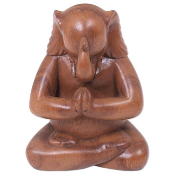 Praying Elephant Wood Statuette