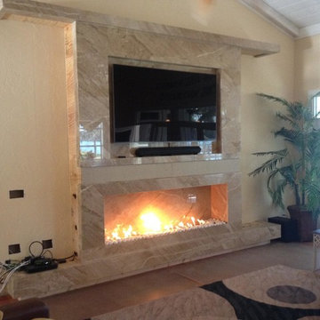 Marble Fireplace Wall / TV Wall With Back Lit Shelves