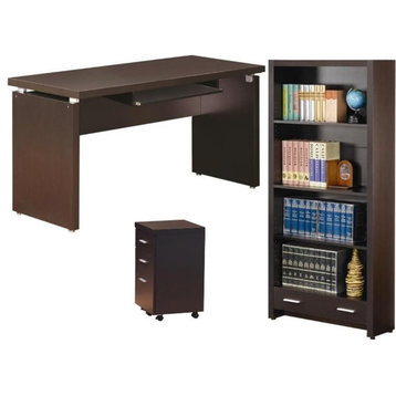 Home Square 3 Piece Set with Computer Desk Mobile File Cabinet and Bookcase